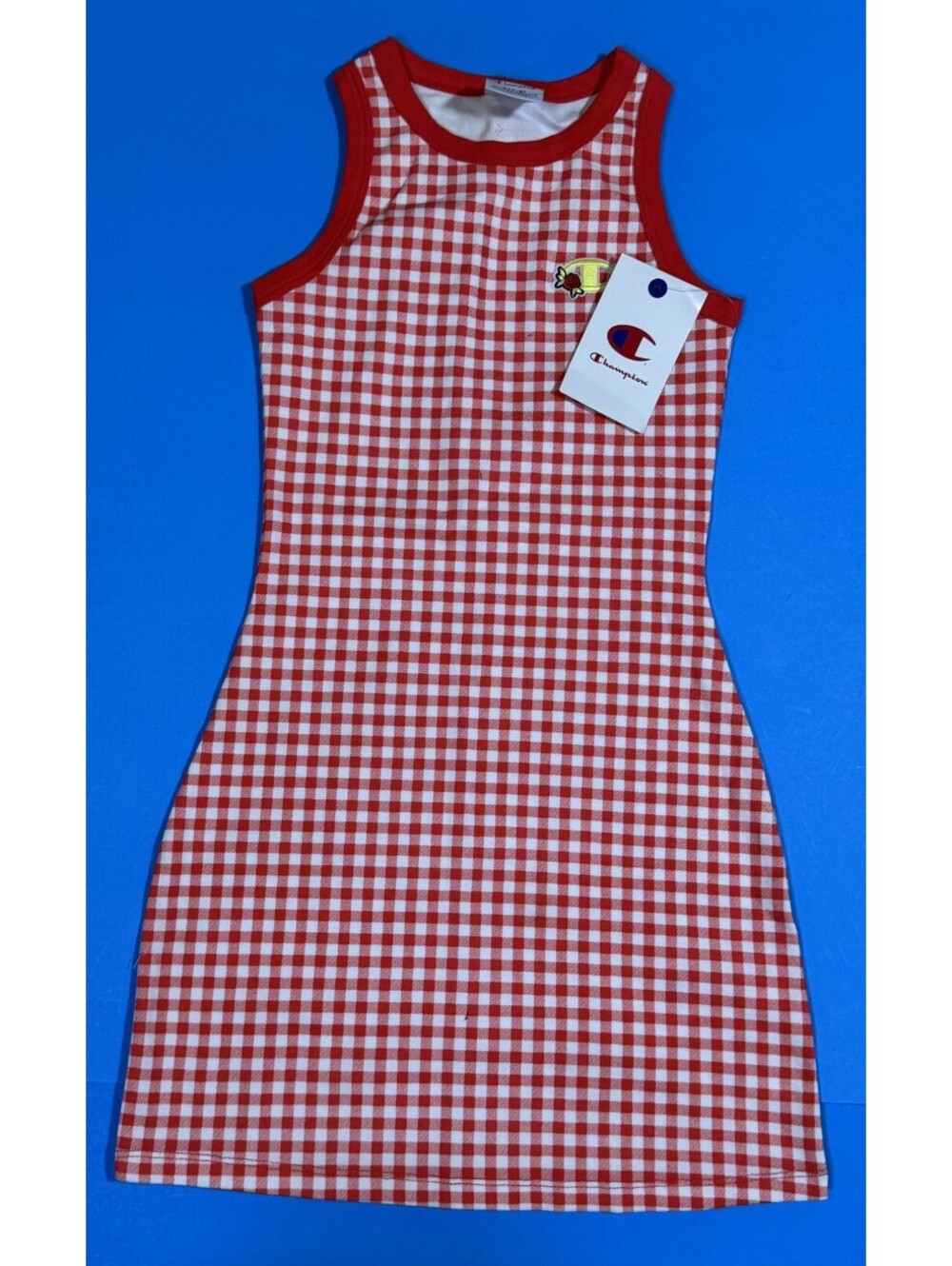 Champion High Neck Ribbed Gingham Tank Dress Red Girls Small NEW NWT